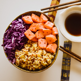 Bowl Recipe: Salmon, Bulgur, Quinoa and Red Cabbage Bowl