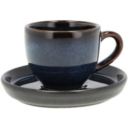 Bitz Tasse à Expresso avec Soucoupe - Bleu foncé/noir