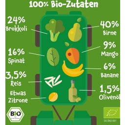 Bio Quetschie 'Birne, Brokkoli, Spinat, Mango, Banane, Reis' - 100 g