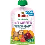 Biologische fruitpuree "Lazy Sweetato - Pouchy met Zoete Aardappel, Pruim, Pompoen, Aardbei en Haver"