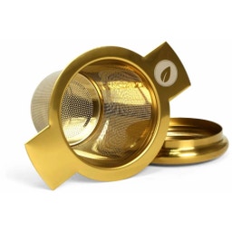 Teesieb Tea Master mit Deckel/Untersetzer - gold