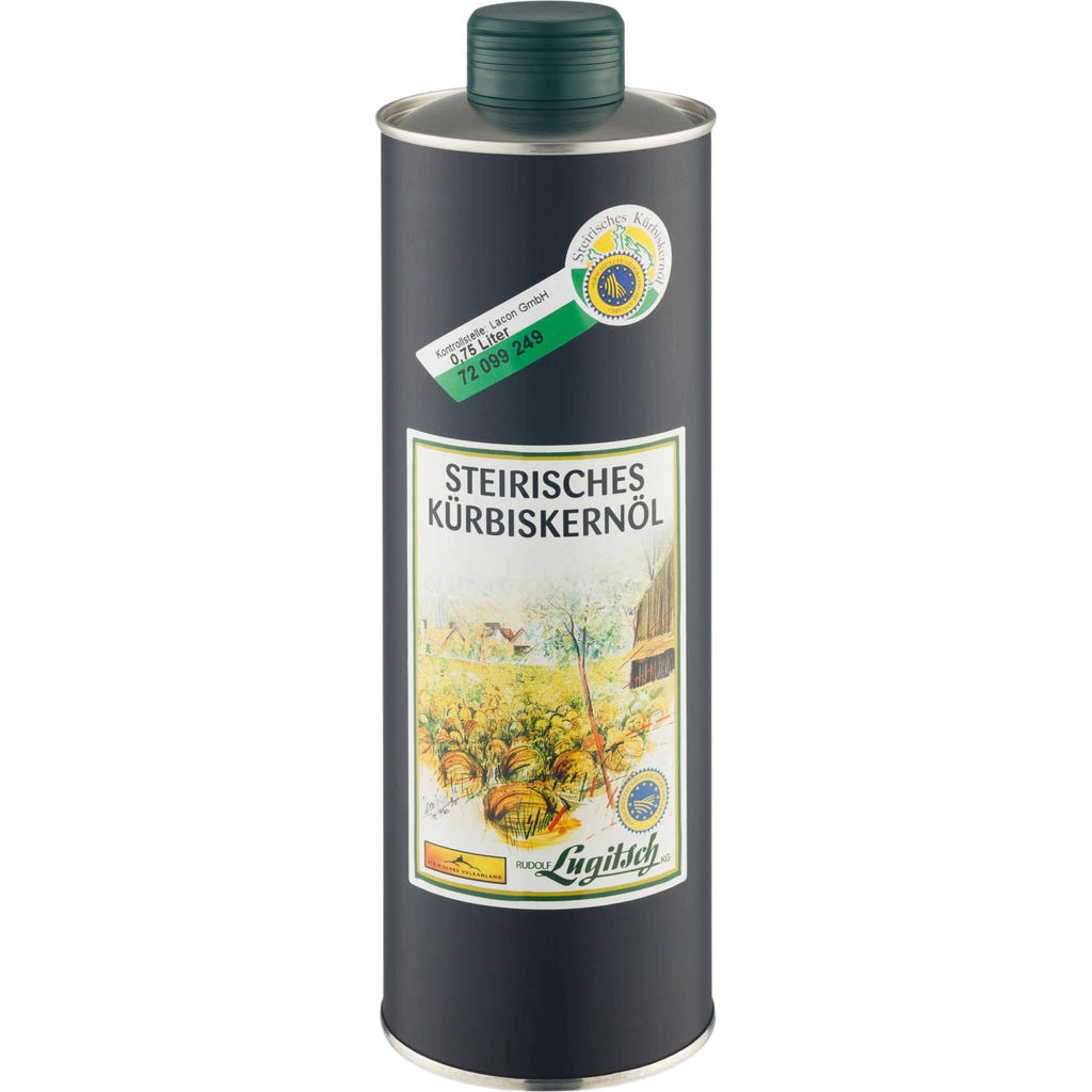 Rudolf Lugitsch Styrian Pumpkin Seed Oil PGI in a Tin, 750 ml