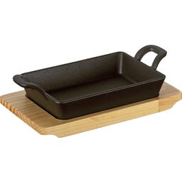 Poêle de Service Carrée BBQ avec Planche en Bois - 1 pcs.