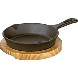 Poêle de Service Ronde avec Manche BBQ et Planche en Bois - 1 pcs.