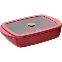 Bandeja Rectangular de Vidrio con Tapa de Vidrio y Silicona, 0,8 L - Cereza