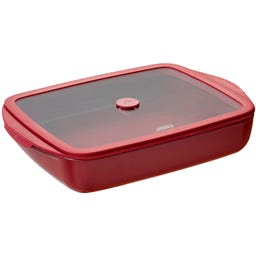Rectangular Glass Casserole Dish with Glass Silicone Lid, 1.6 L - Cherry