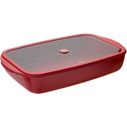 Bandeja Rectangular de Vidrio con Tapa de Vidrio y Silicona, 3,6 L - Cereza