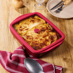 Rechthoekige Glazen Ovenschaal met Glazen Siliconen Deksel, 1,6 L - Kers