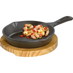 Poêle de Service Ronde avec Manche BBQ et Planche en Bois