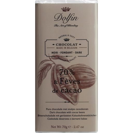 Chocolate Negro 70% con Granos Crujientes de Cacao - 70 g