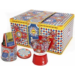 Dolce & Gabbana Moka Express 3 Cups Carretto Siciliano + Dolce & Gabbana Perfetto Moka Irresistibile Ground Coffee in a Tin Gift Box, 200 g - 1 Pc.
