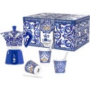 Geschenkbox Dolce & Gabbana Moka Express 6 Tassen Blu Mediterraneo + 3 Espressobecher und Rührstäbchen