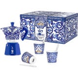 Geschenkbox Dolce & Gabbana Moka Express 6 Tassen Blu Mediterraneo + 3 Espressobecher und R&uuml;hrst&auml;bchen