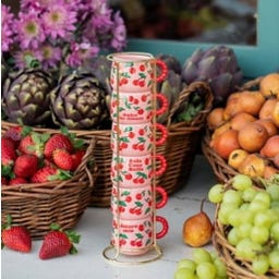 Lot de 6 Tasses à Espresso Empilables avec Support Métallique « Mercato Della Frutta » Cerises