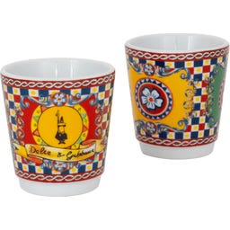 Geschenkbox Dolce & Gabbana Moka Express 2 Tassen Carretto Siciliano + 2 Espressobecher und Rührstäbchen