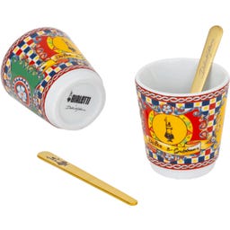 Geschenkbox Dolce & Gabbana Moka Express 2 Tassen Carretto Siciliano + 2 Espressobecher und Rührstäbchen