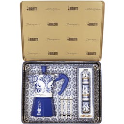 Geschenkbox Dolce & Gabbana Moka Express 6 Tassen Blu Mediterraneo + 3 Espressobecher und Rührstäbchen