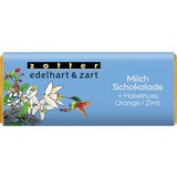 Bio edelhart & zart Milchschokolade + Haselnuss / Orange / Zimt