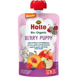 Bio Fruchtpüree "Berry Puppy - Pouchy mit Apfel & Pfirsich mit Waldbeeren"