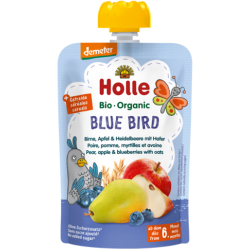 Bio Fruchtpüree "Blue Bird - Pouchy mit Birne, Apfel & Heidelbeer mit Hafer" - 100 g