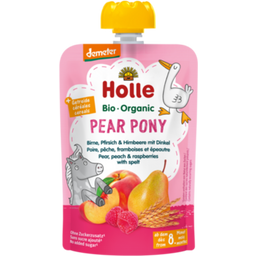 "Pear Pony - Pouch with Pears, Peaches & Raspberries & Spelt" Fruit Purée
