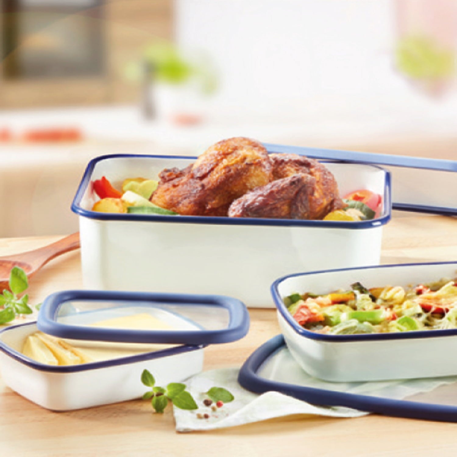 Honey Ware Plochá smaltovaná dóza s víkem