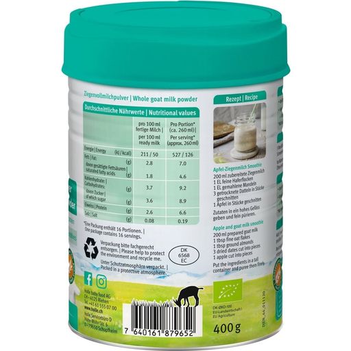 Latte Intero di Capra Bio in Polvere - per Tutta la Famiglia - 400 g