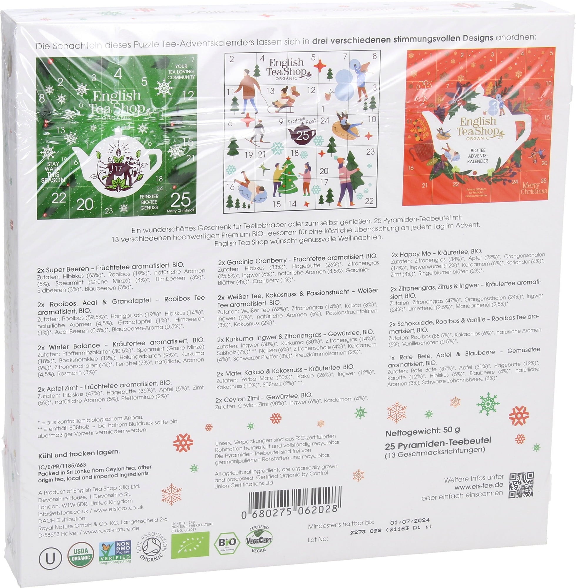 Calendario dell'Avvento Bio - Red Christmas - 25 bustine piramidali