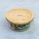 Pebbly Glass Bowl with Bamboo Lid, ca. 620 ml - 1 Pc.