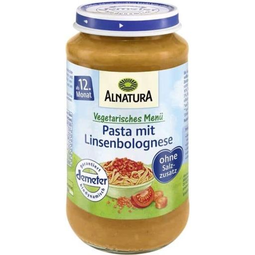 Organiczne danie w słoiczku dla dzieci - makaron z sosem Bolognese z soczewicy - 250 g