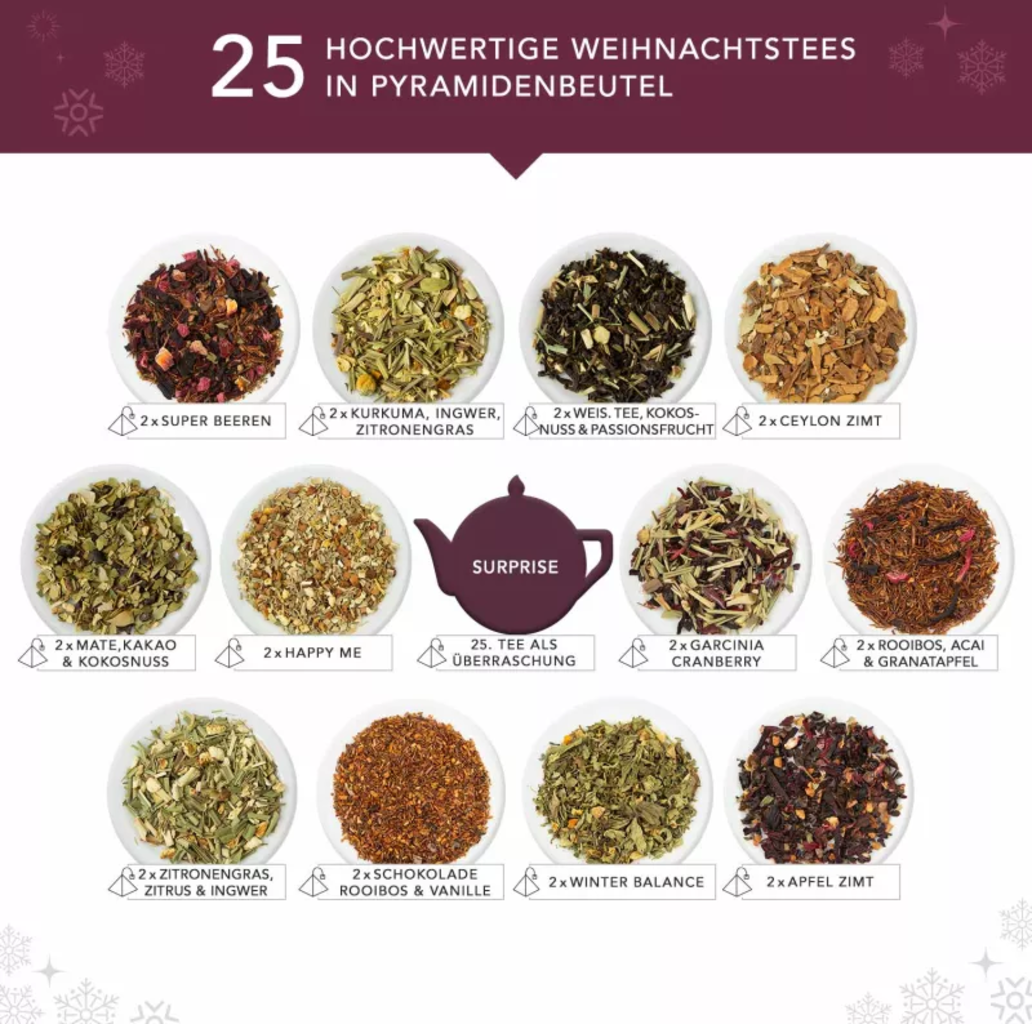 Calendario dell'Avvento Bio - Red Christmas - 25 bustine piramidali