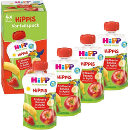 HiPPiS - Compotes de Fruits Bio en Gourde - Pomme-Fraise-Banane | Pack de 4 - 400 g