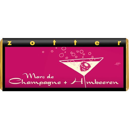 Zotter Schokoladen Bio Marc de Champagne + Frambuesas - 70 g