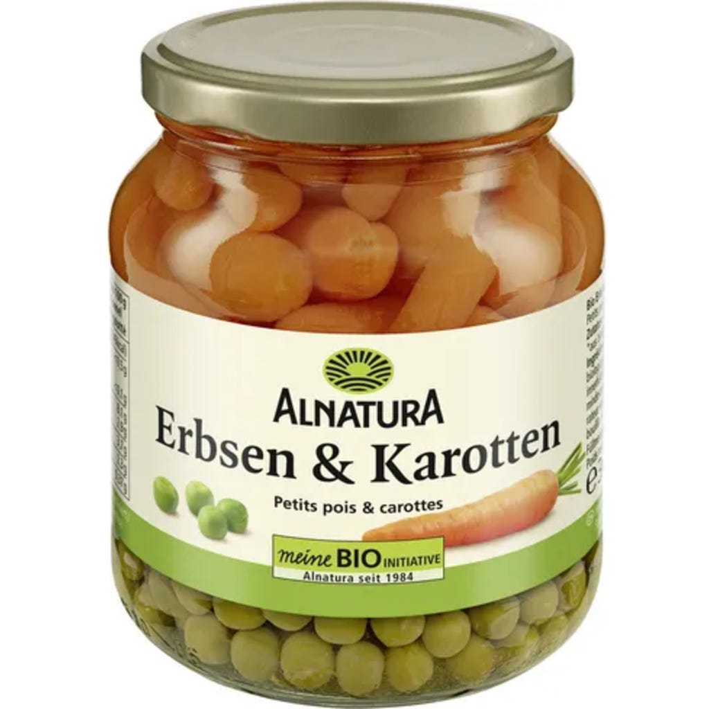 Alnatura Bio Erbsen & Karotten im Glas, 220 g