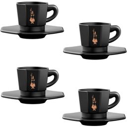 Bialetti Achthoekige Espressokopjes, Set van 4 - Zwart/koper
