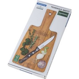 Coffret Cadeau - LANDHAUS Planche en Teck avec Couteau de Cuisine Universel - 1 pcs.