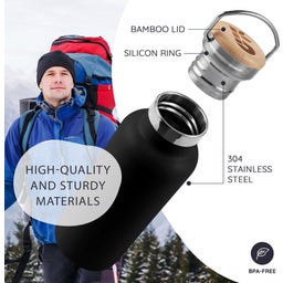 Bambaw Thermosflasche aus Edelstahl 1000 ml - Jet Black