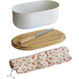 Bread Bin with Cutting Board, Nnife & Bag - Cream - 1 Pc.