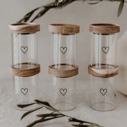 Eulenschnitt Mini Glass Storage Jars 10 cm, Set of 6 - Heart - Black