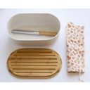 Bread Bin with Cutting Board, Nnife & Bag - Cream - 1 Pc.